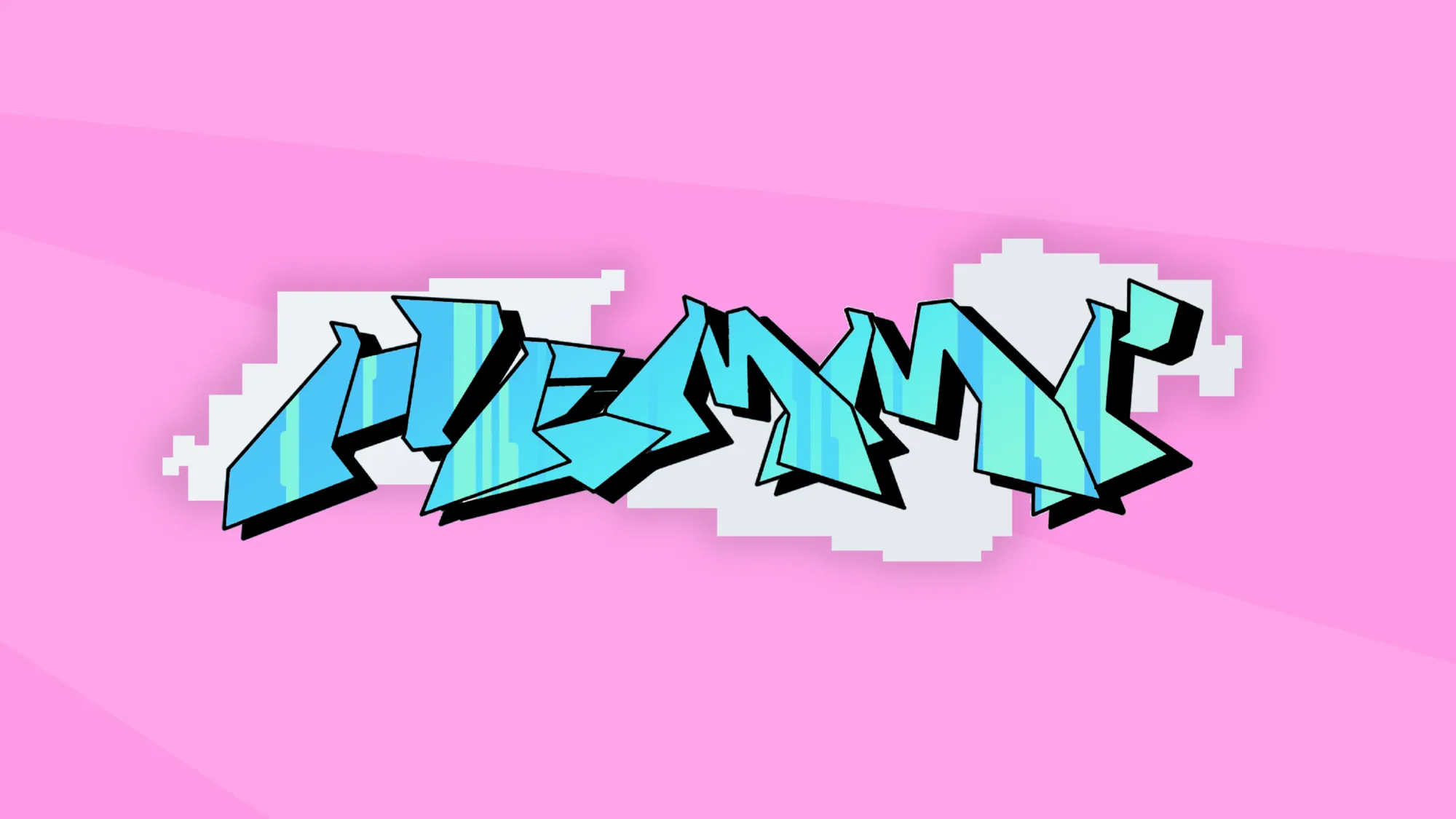 Blue and white blocky graffiti lettering reading Hemmi on a pink background